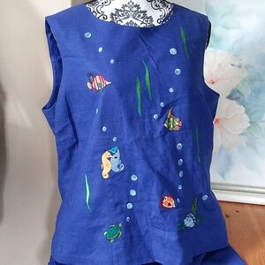 Ultra Dress New York blue, 2 piece set top and bottom, plus size 14